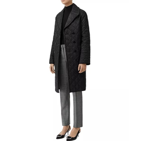 Burberry Quilted Double-Breasted Belted Trench Jacket Black Womens XS - Picture 17 of 17